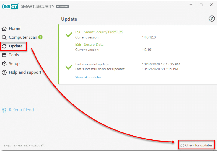 بررسی صحت آپدیت در ESET